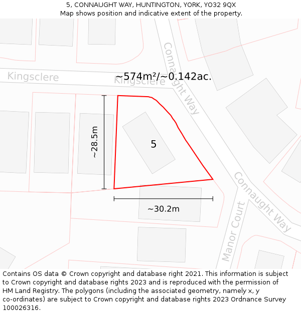 5, CONNAUGHT WAY, HUNTINGTON, YORK, YO32 9QX: Plot and title map