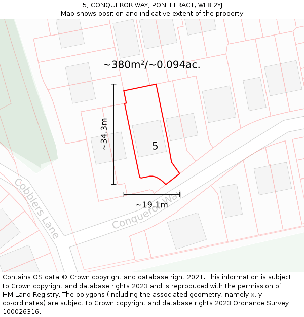 5, CONQUEROR WAY, PONTEFRACT, WF8 2YJ: Plot and title map