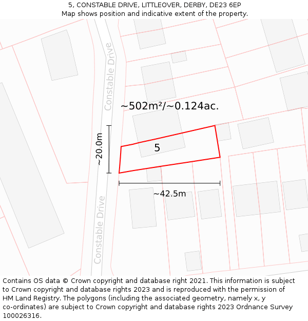 5, CONSTABLE DRIVE, LITTLEOVER, DERBY, DE23 6EP: Plot and title map
