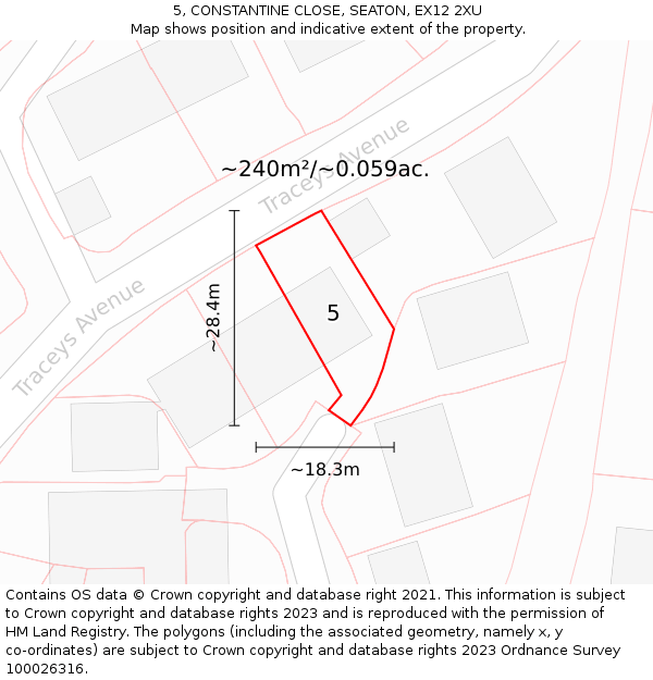 5, CONSTANTINE CLOSE, SEATON, EX12 2XU: Plot and title map