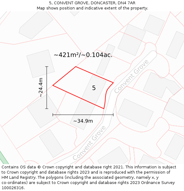 5, CONVENT GROVE, DONCASTER, DN4 7AR: Plot and title map