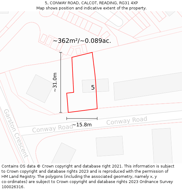 5, CONWAY ROAD, CALCOT, READING, RG31 4XP: Plot and title map