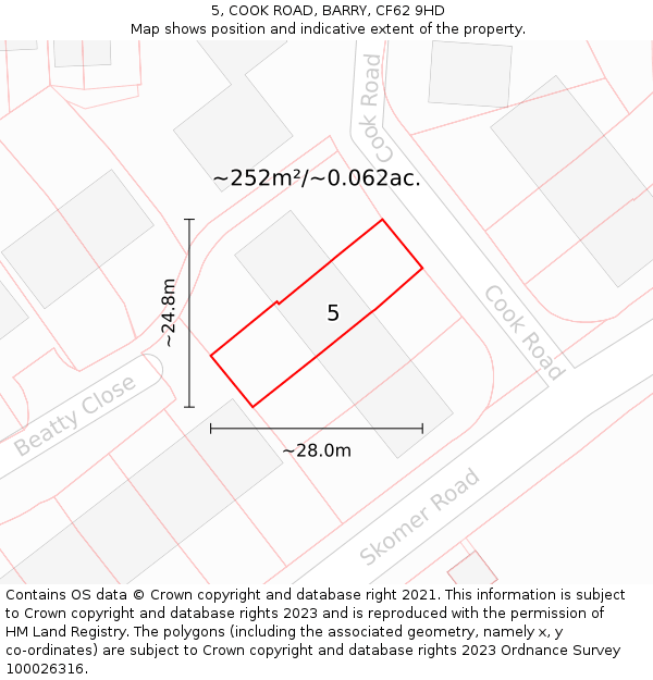 5, COOK ROAD, BARRY, CF62 9HD: Plot and title map