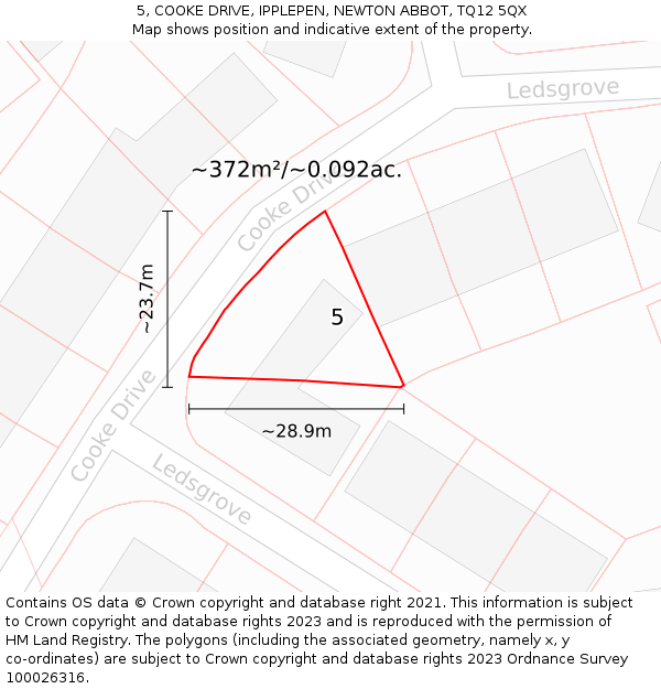 5, COOKE DRIVE, IPPLEPEN, NEWTON ABBOT, TQ12 5QX: Plot and title map