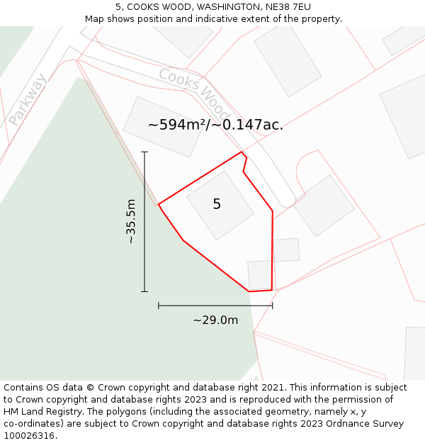 5, COOKS WOOD, WASHINGTON, NE38 7EU: Plot and title map