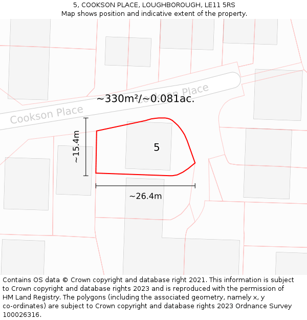 5, COOKSON PLACE, LOUGHBOROUGH, LE11 5RS: Plot and title map