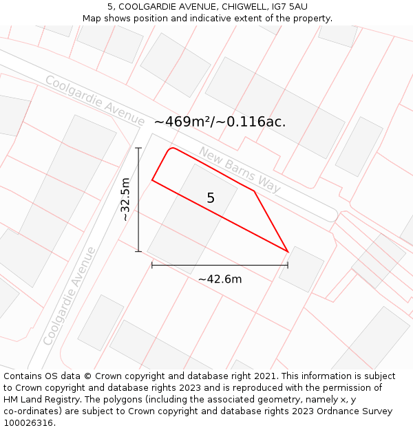 5, COOLGARDIE AVENUE, CHIGWELL, IG7 5AU: Plot and title map