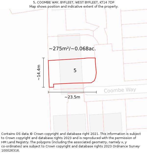 5, COOMBE WAY, BYFLEET, WEST BYFLEET, KT14 7DP: Plot and title map