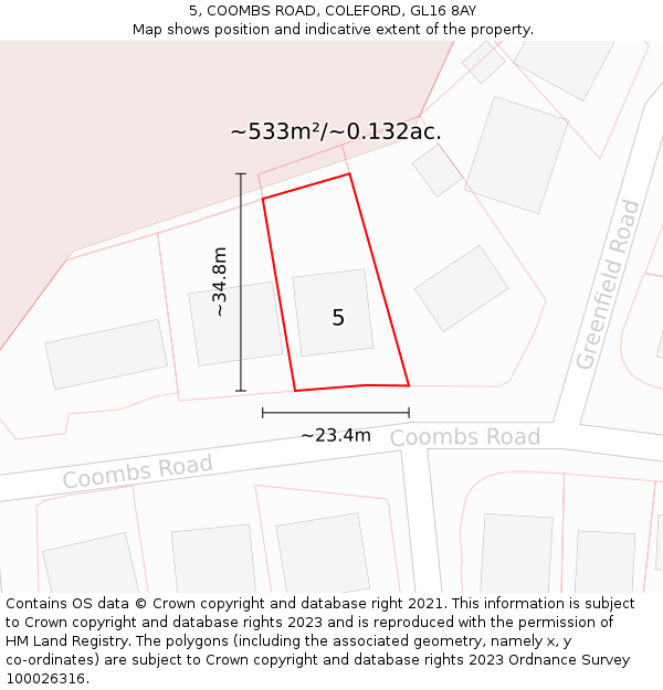 5, COOMBS ROAD, COLEFORD, GL16 8AY: Plot and title map