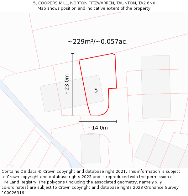 5, COOPERS MILL, NORTON FITZWARREN, TAUNTON, TA2 6NX: Plot and title map