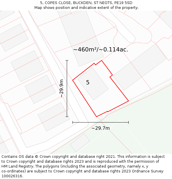 5, COPES CLOSE, BUCKDEN, ST NEOTS, PE19 5SD: Plot and title map