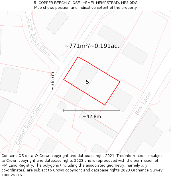 5, COPPER BEECH CLOSE, HEMEL HEMPSTEAD, HP3 0DG: Plot and title map