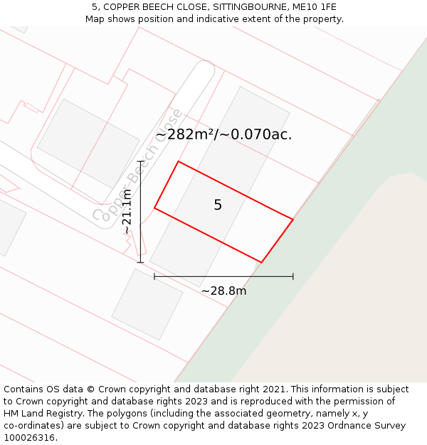 5, COPPER BEECH CLOSE, SITTINGBOURNE, ME10 1FE: Plot and title map
