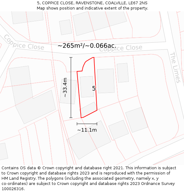 5, COPPICE CLOSE, RAVENSTONE, COALVILLE, LE67 2NS: Plot and title map