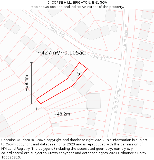5, COPSE HILL, BRIGHTON, BN1 5GA: Plot and title map