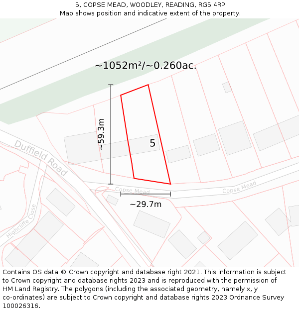5, COPSE MEAD, WOODLEY, READING, RG5 4RP: Plot and title map