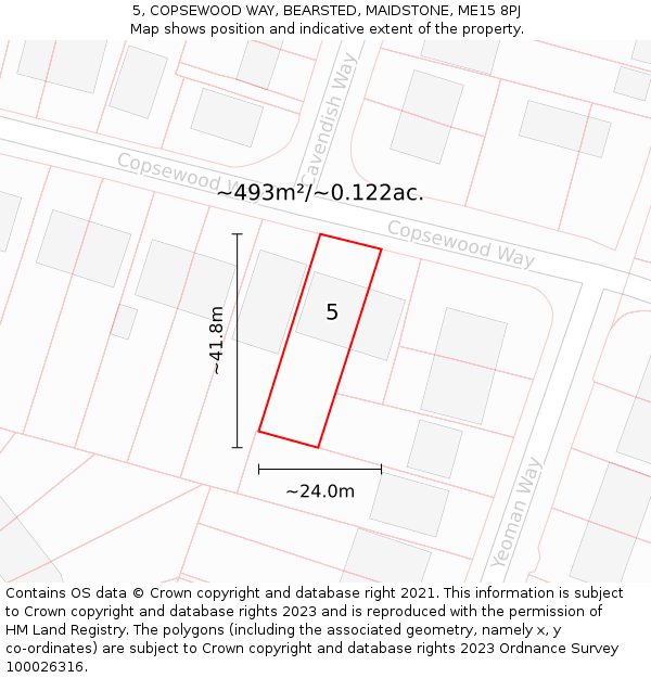 5, COPSEWOOD WAY, BEARSTED, MAIDSTONE, ME15 8PJ: Plot and title map