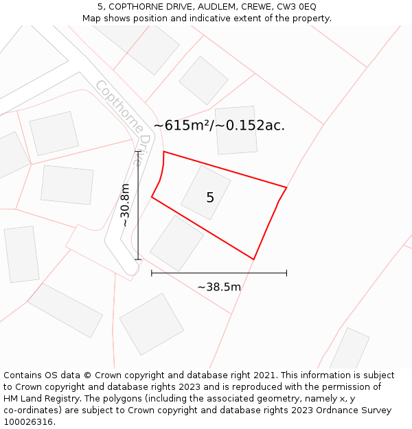 5, COPTHORNE DRIVE, AUDLEM, CREWE, CW3 0EQ: Plot and title map