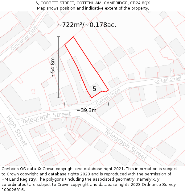 5, CORBETT STREET, COTTENHAM, CAMBRIDGE, CB24 8QX: Plot and title map
