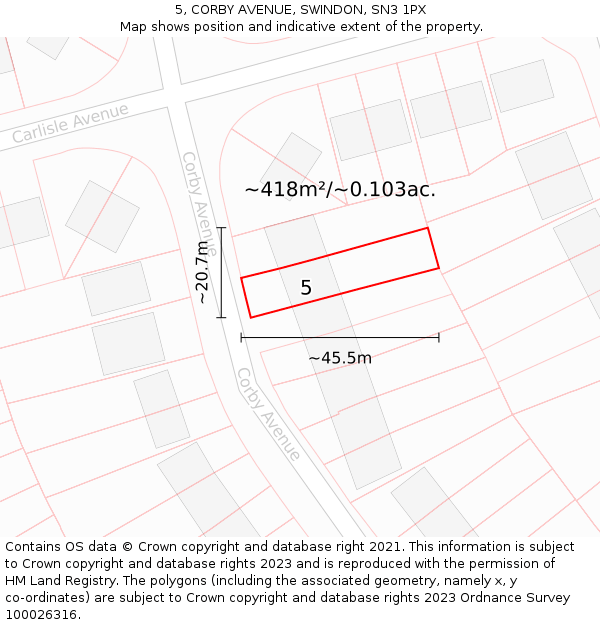 5, CORBY AVENUE, SWINDON, SN3 1PX: Plot and title map