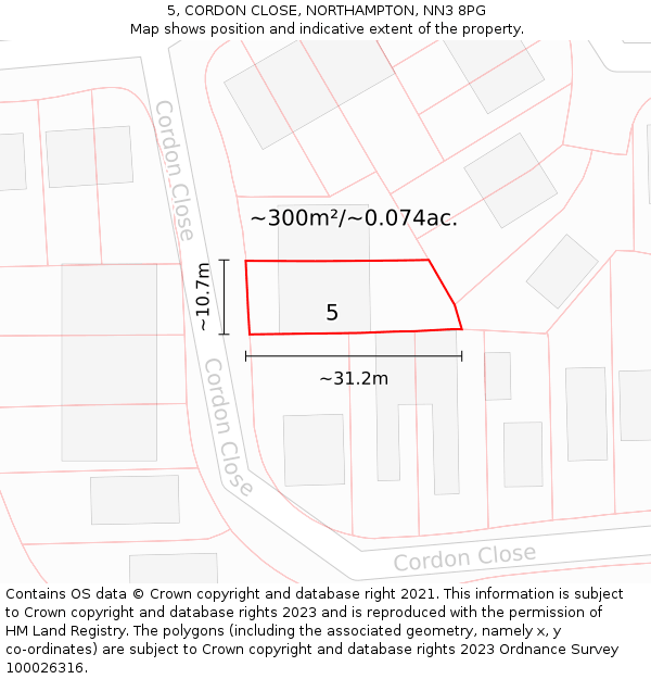 5, CORDON CLOSE, NORTHAMPTON, NN3 8PG: Plot and title map
