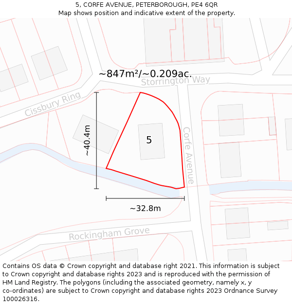 5, CORFE AVENUE, PETERBOROUGH, PE4 6QR: Plot and title map