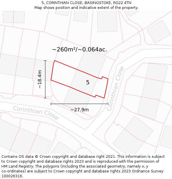 5, CORINTHIAN CLOSE, BASINGSTOKE, RG22 4TN: Plot and title map
