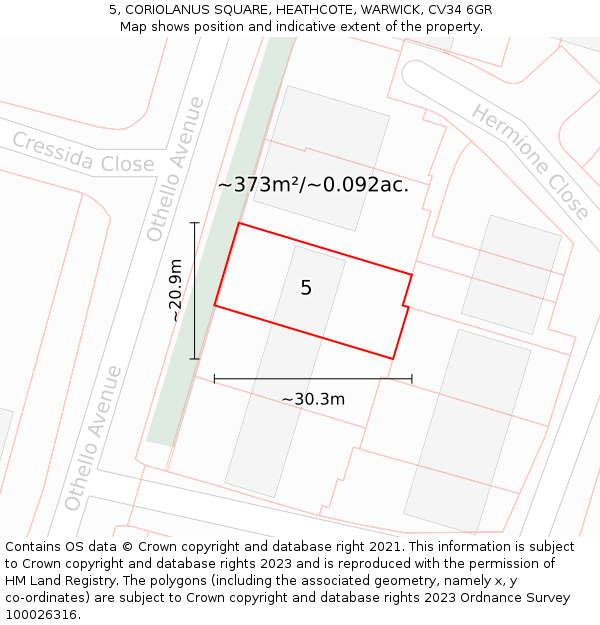5, CORIOLANUS SQUARE, HEATHCOTE, WARWICK, CV34 6GR: Plot and title map
