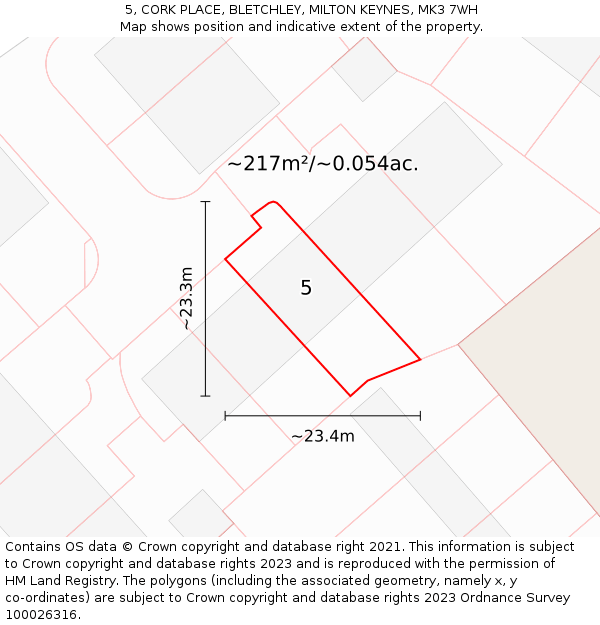 5, CORK PLACE, BLETCHLEY, MILTON KEYNES, MK3 7WH: Plot and title map