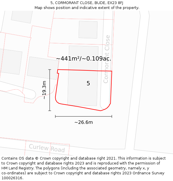 5, CORMORANT CLOSE, BUDE, EX23 8FJ: Plot and title map