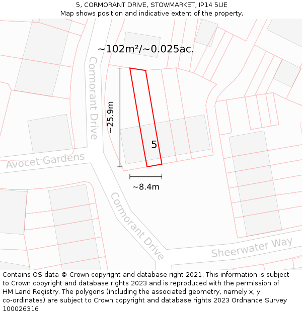 5, CORMORANT DRIVE, STOWMARKET, IP14 5UE: Plot and title map