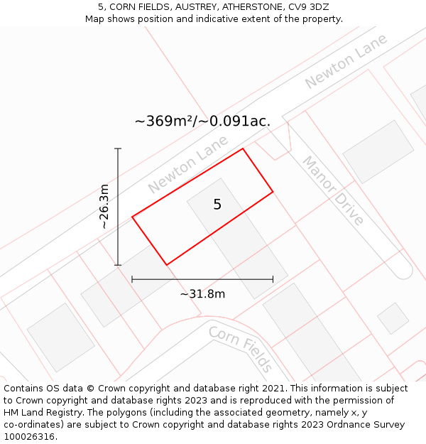 5, CORN FIELDS, AUSTREY, ATHERSTONE, CV9 3DZ: Plot and title map