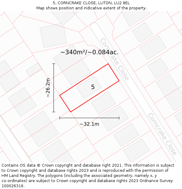 5, CORNCRAKE CLOSE, LUTON, LU2 8EL: Plot and title map