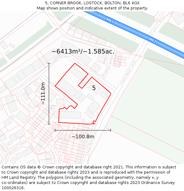 5, CORNER BROOK, LOSTOCK, BOLTON, BL6 4GX: Plot and title map