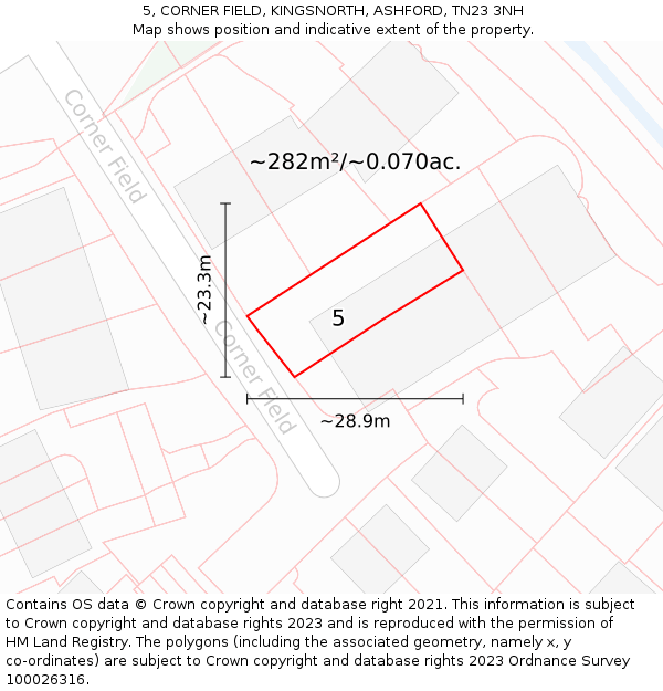 5, CORNER FIELD, KINGSNORTH, ASHFORD, TN23 3NH: Plot and title map
