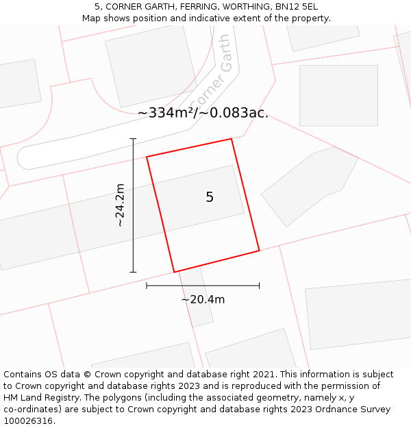 5, CORNER GARTH, FERRING, WORTHING, BN12 5EL: Plot and title map