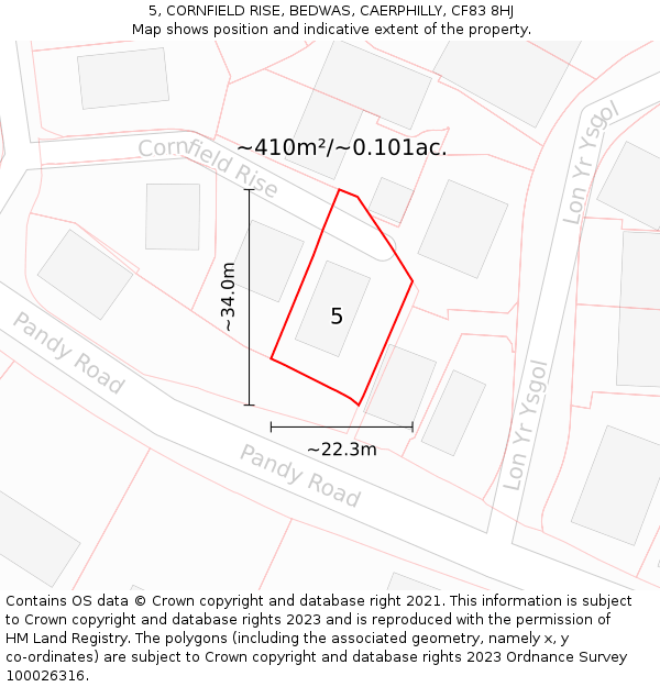 5, CORNFIELD RISE, BEDWAS, CAERPHILLY, CF83 8HJ: Plot and title map