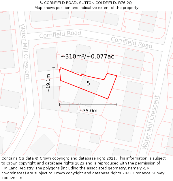 5, CORNFIELD ROAD, SUTTON COLDFIELD, B76 2QL: Plot and title map