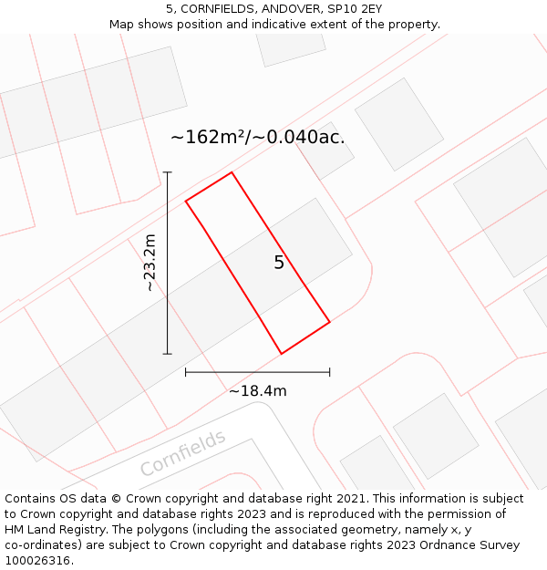 5, CORNFIELDS, ANDOVER, SP10 2EY: Plot and title map