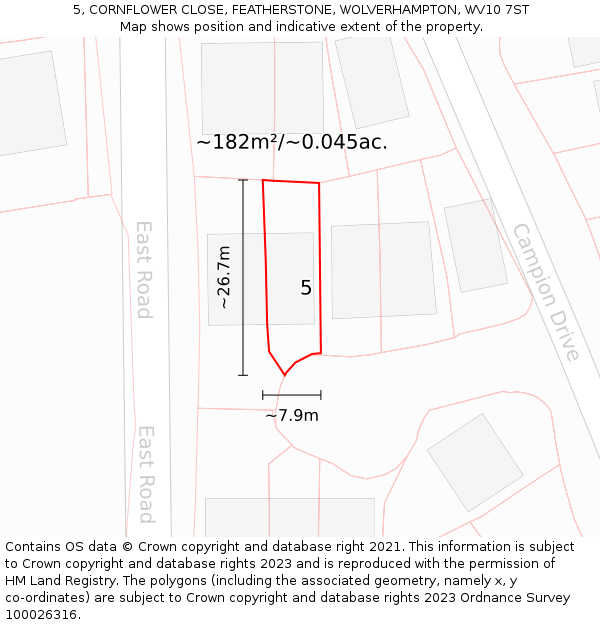 5, CORNFLOWER CLOSE, FEATHERSTONE, WOLVERHAMPTON, WV10 7ST: Plot and title map