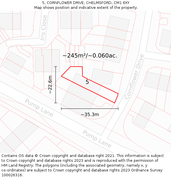 5, CORNFLOWER DRIVE, CHELMSFORD, CM1 6XY: Plot and title map