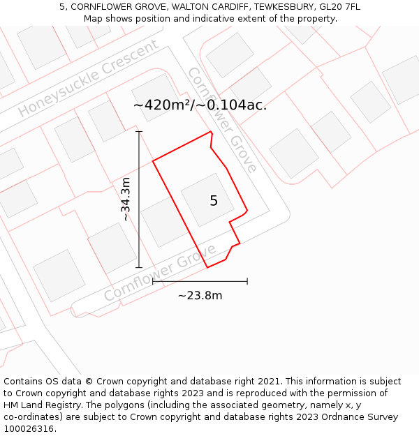 5, CORNFLOWER GROVE, WALTON CARDIFF, TEWKESBURY, GL20 7FL: Plot and title map