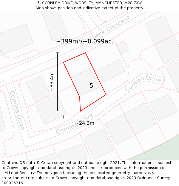 5, CORNLEA DRIVE, WORSLEY, MANCHESTER, M28 7XW: Plot and title map