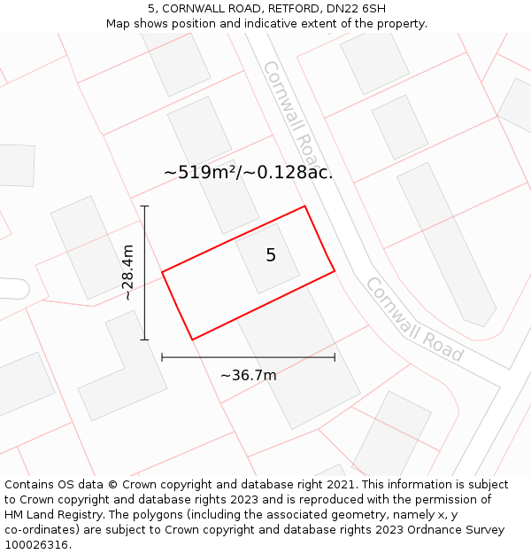 5, CORNWALL ROAD, RETFORD, DN22 6SH: Plot and title map
