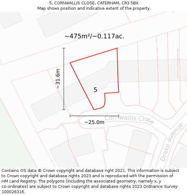 5, CORNWALLIS CLOSE, CATERHAM, CR3 5BX: Plot and title map