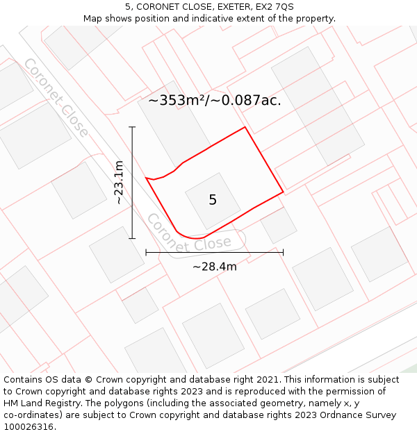 5, CORONET CLOSE, EXETER, EX2 7QS: Plot and title map