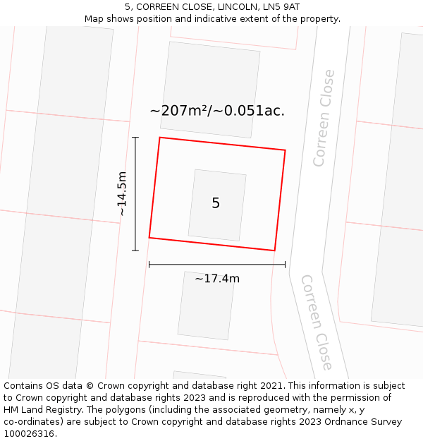 5, CORREEN CLOSE, LINCOLN, LN5 9AT: Plot and title map