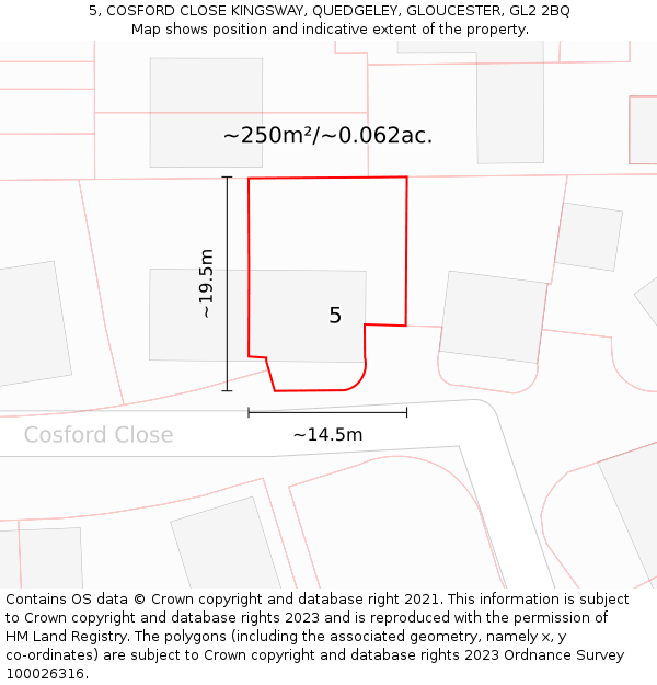 5, COSFORD CLOSE KINGSWAY, QUEDGELEY, GLOUCESTER, GL2 2BQ: Plot and title map