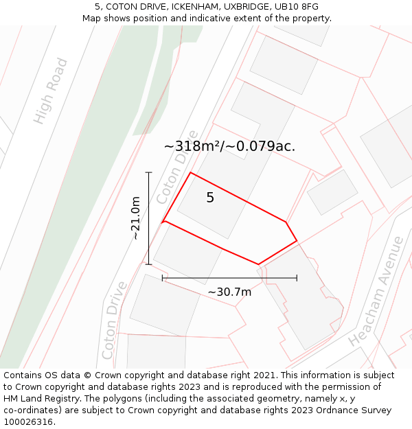 5, COTON DRIVE, ICKENHAM, UXBRIDGE, UB10 8FG: Plot and title map