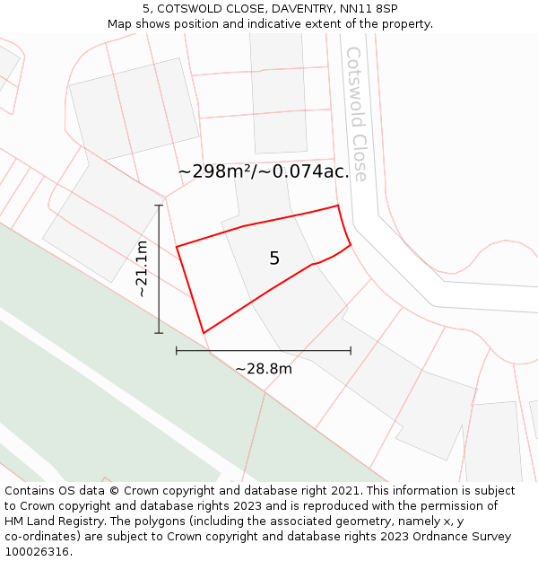 5, COTSWOLD CLOSE, DAVENTRY, NN11 8SP: Plot and title map